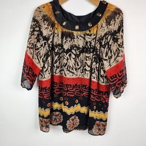 Maggie Barnes Tunic Blouse Womens Beaded Collar Size 1X Artsy